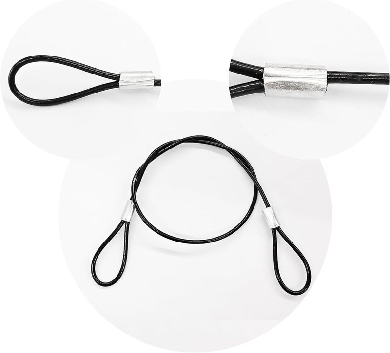 bskkw 6Pcs 14 Inch Black Stainless Steel Security Cable with Loops, 2mm Dia Heavy Duty Braided Steel Wire Rope, Safety Lock Cable Double Loop Ends for Bike U-Lock, Luggage and Equipment Protection - Image 3